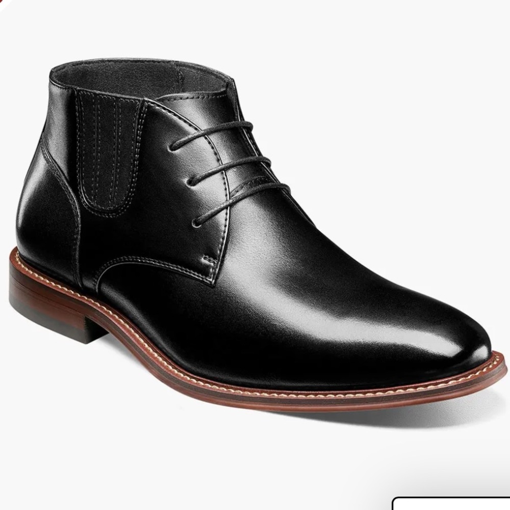 Stacy Adams Black Leather Maxwell Chukka Boot 9 1/2 W Lace Up Plain Toe